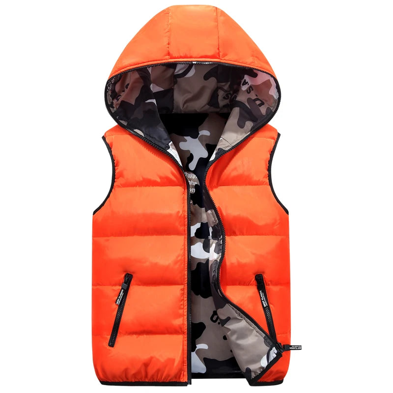 Unisex Camo Hooded Vest: Warm, Sleeveless, Winter Jacket Waistcoat