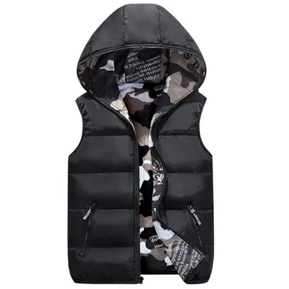 Unisex Camo Hooded Vest: Warm, Sleeveless, Winter Jacket Waistcoat