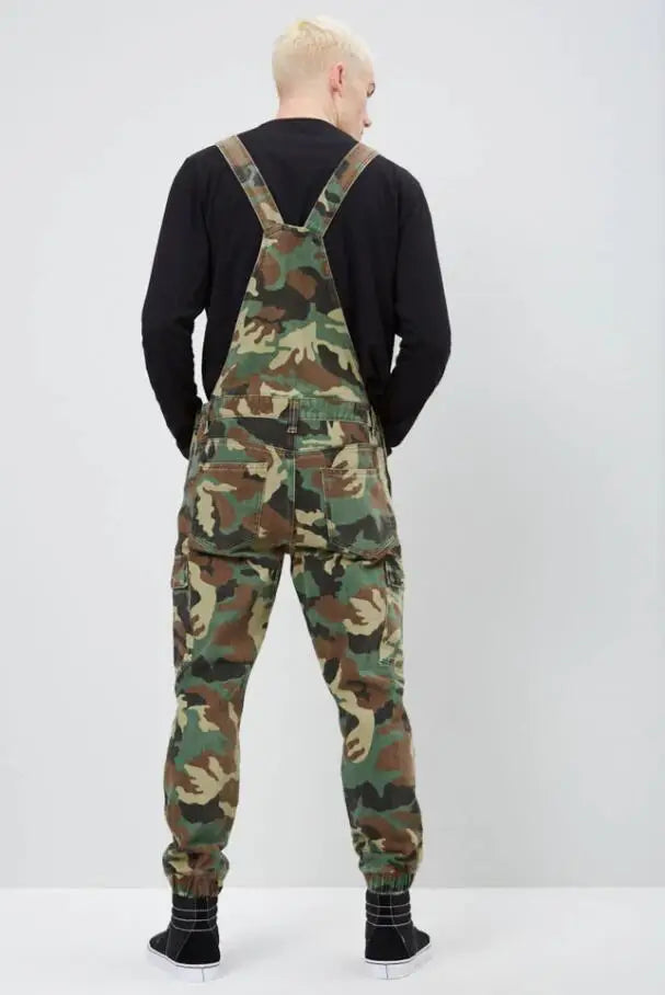 Men's Camouflage Bib Overalls: Camo Combat Jumpsuit for Streetwear