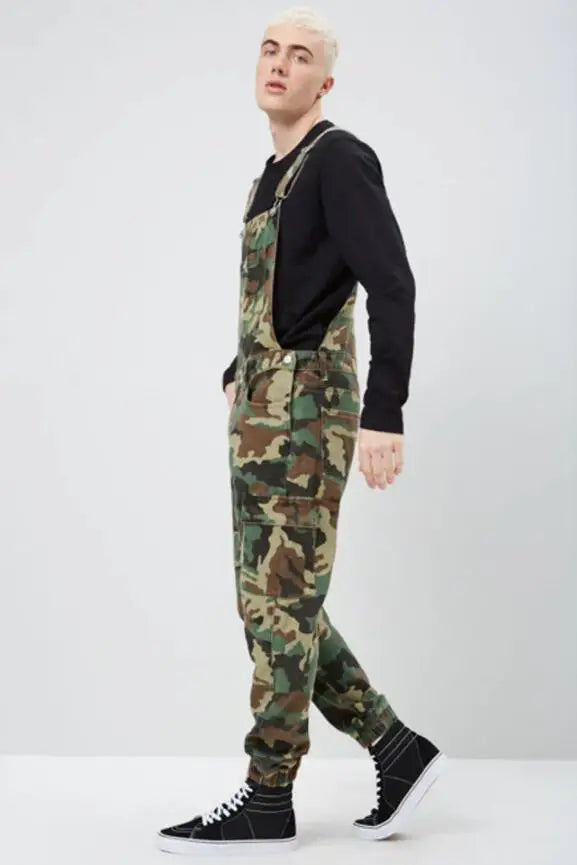 Men's Camouflage Bib Overalls: Camo Combat Jumpsuit for Streetwear