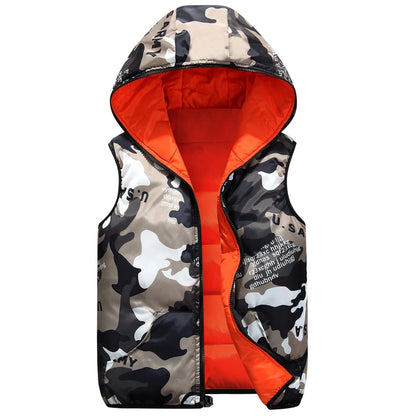 Unisex Camo Hooded Vest: Warm, Sleeveless, Winter Jacket Waistcoat