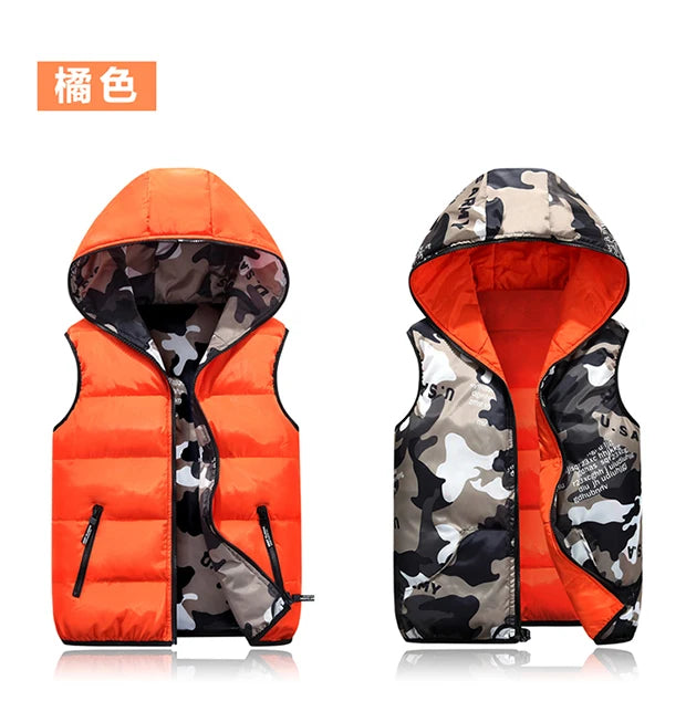 Unisex Camo Hooded Vest: Warm, Sleeveless, Winter Jacket Waistcoat