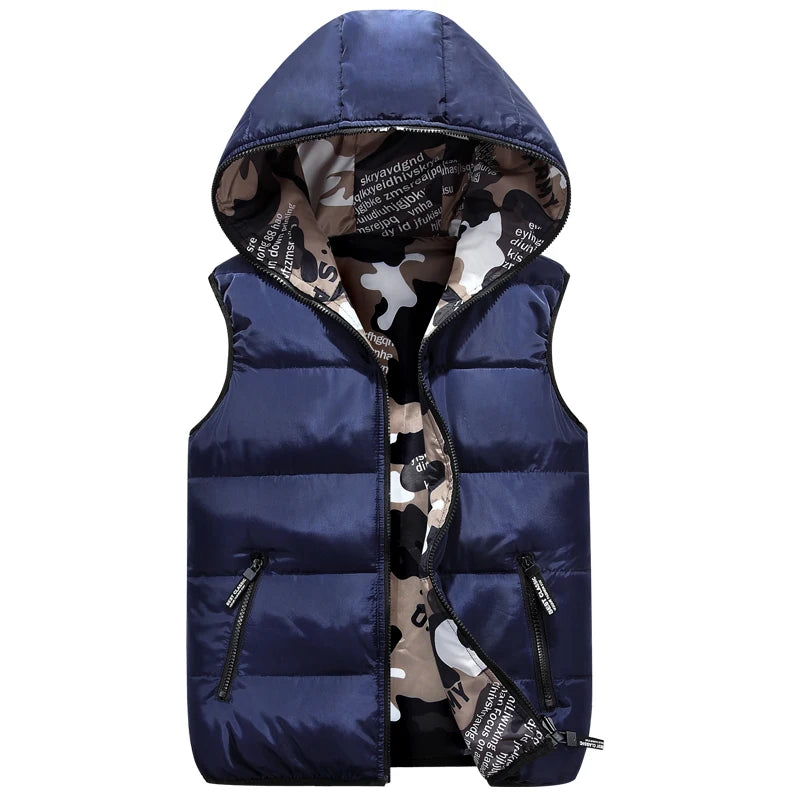 Unisex Camo Hooded Vest: Warm, Sleeveless, Winter Jacket Waistcoat