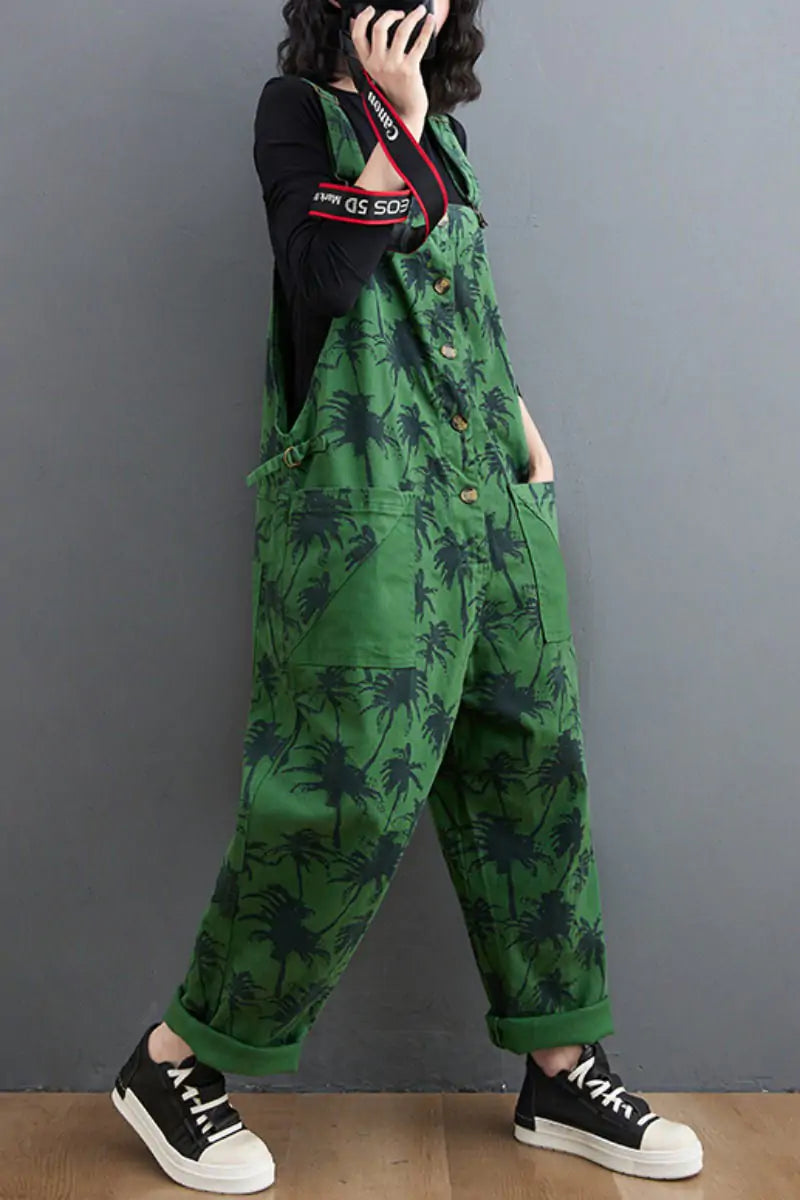 Korean Straight Green Jumpsuit for Women