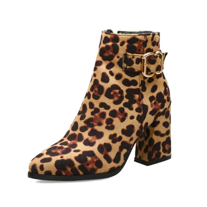 Leopard Print Chunky Heel Boots