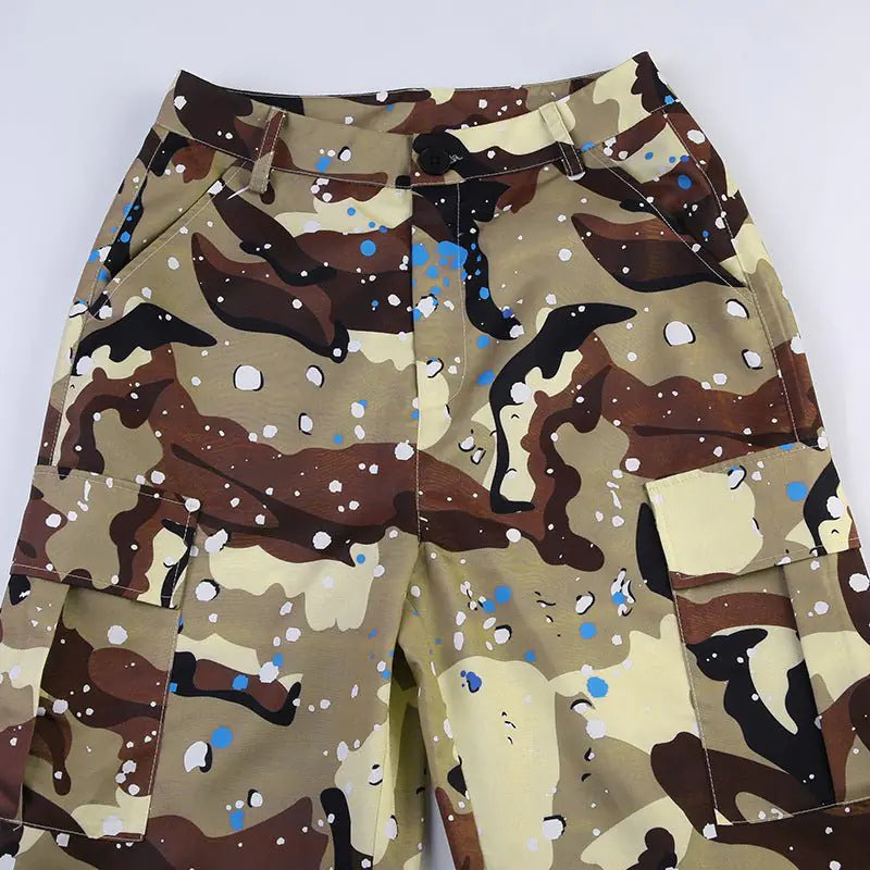 My Way Splatter Camouflage Wide Leg Cargo Pants