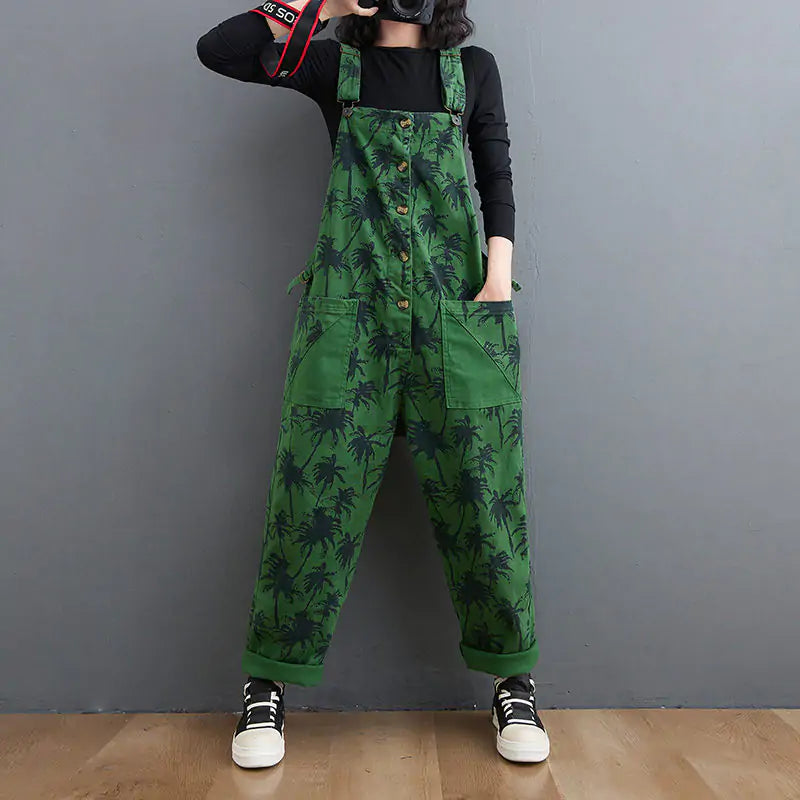 Korean Straight Green Jumpsuit for Women