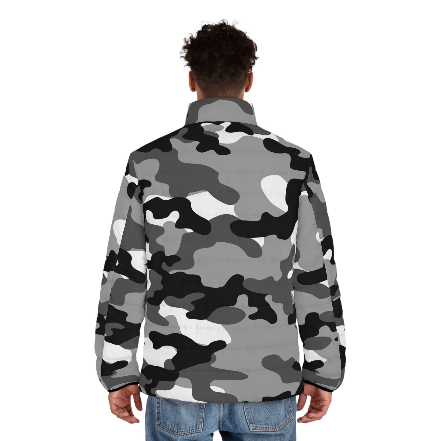 Men's Camo Puffer Jacket | Black, White & Gray Camouflage