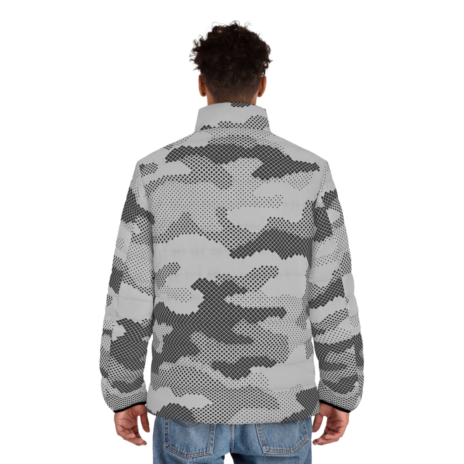 Camo Puffer Jacket | Black & White Digital Dotted