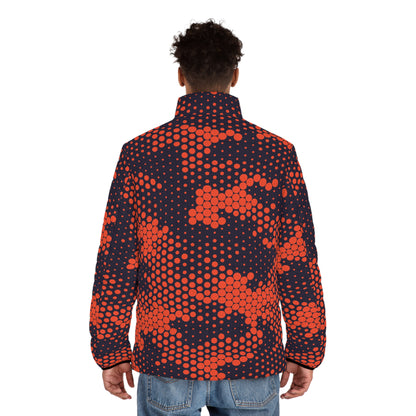 Camo Puffer Jacket | Orange & Blue Digital Camouflage