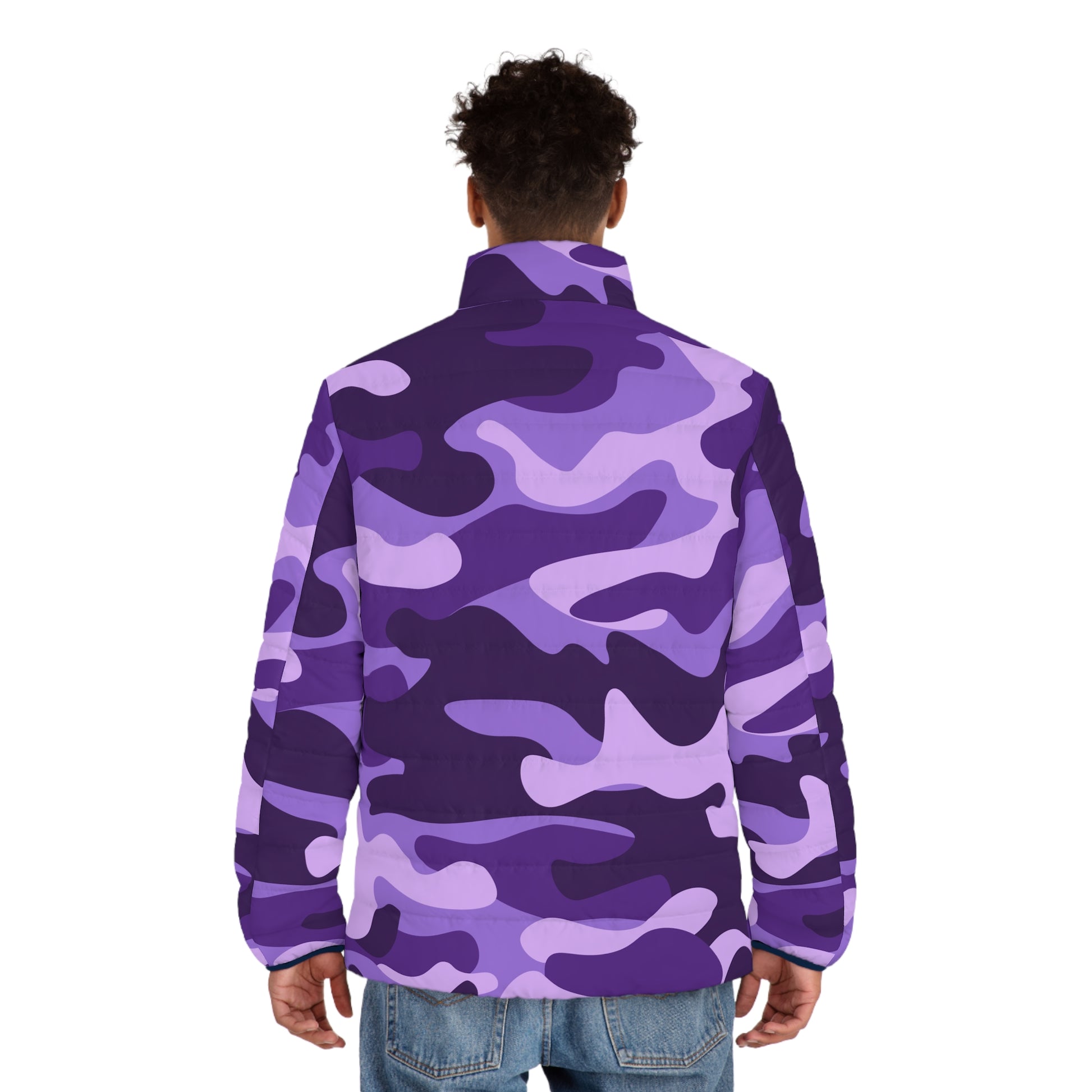 Men's Camo Puffer Jacket | Purple, Blue & Mauve Camouflage