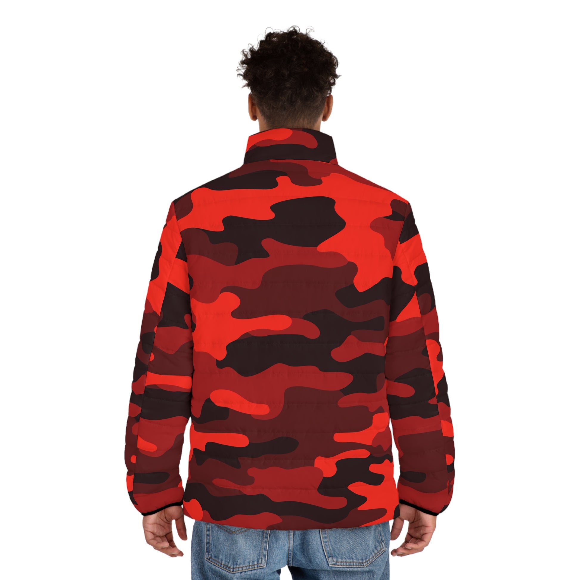 Men's Camo Puffer Jacket | Scarlet Red & Black Camouflage