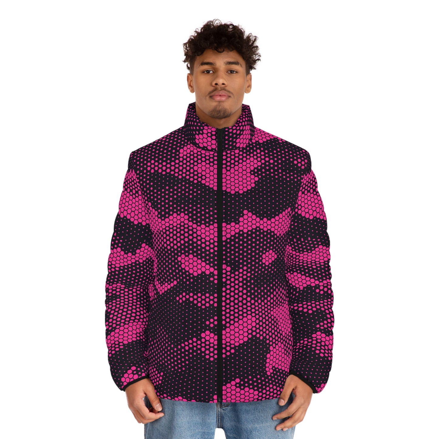 Camo Puffer Jacket | Pink Digital Dotted Hexagonal