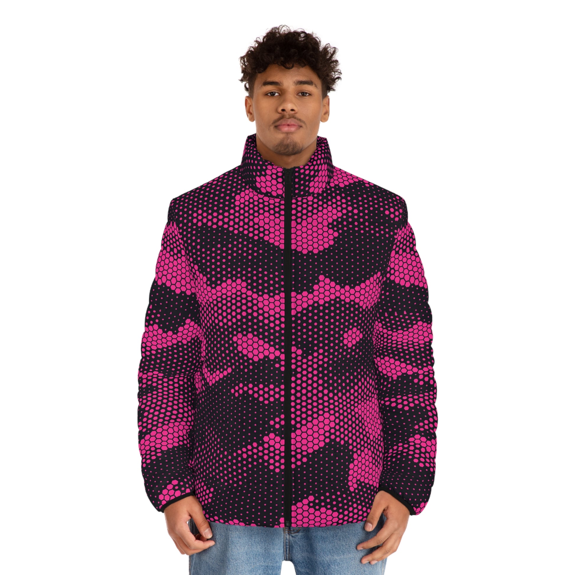 Camo Puffer Jacket | Pink Digital Dotted Hexagonal