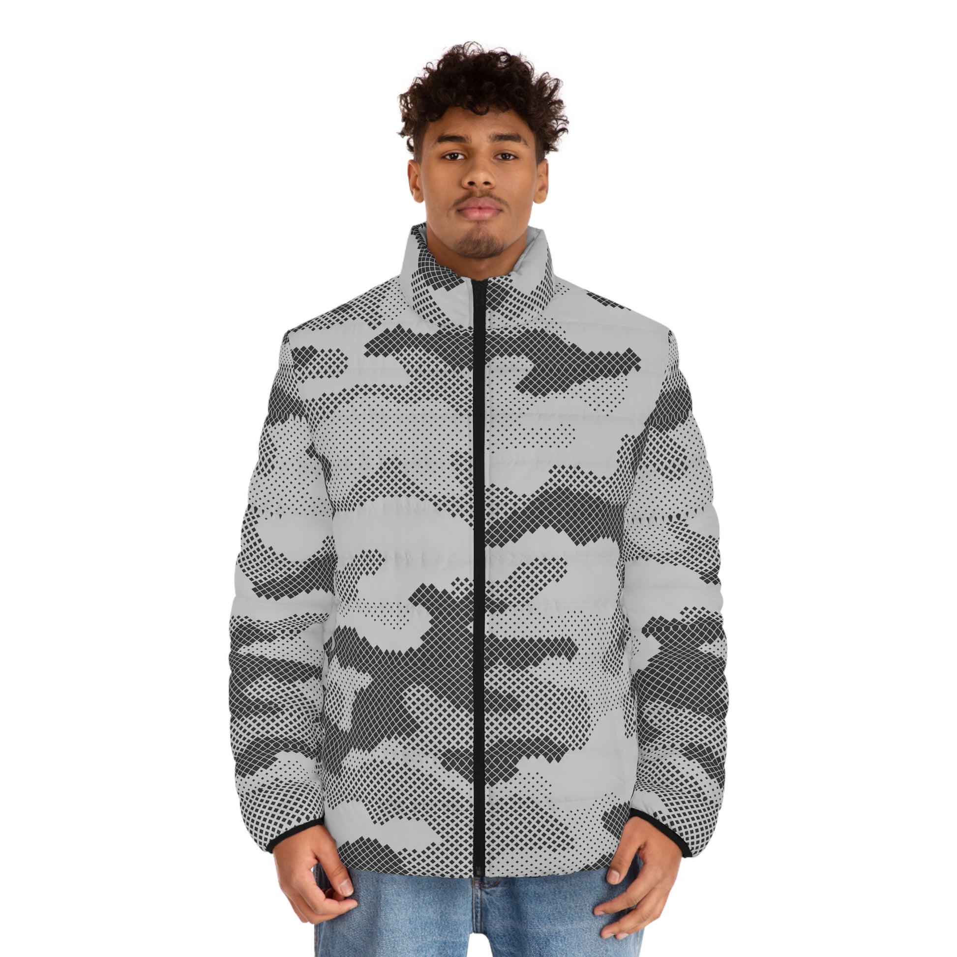 Camo Puffer Jacket | Black & White Digital Dotted