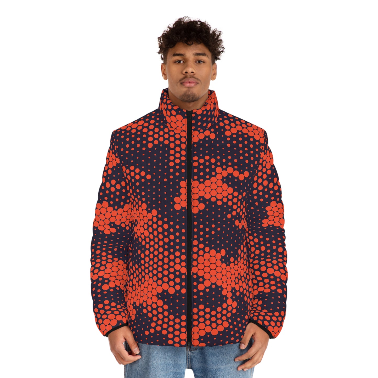 Camo Puffer Jacket | Orange & Blue Digital Camouflage