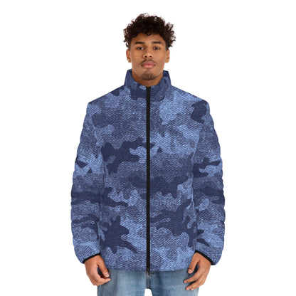 Camo Puffer Jacket | Denim Blue Camouflage