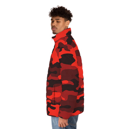 Men's Camo Puffer Jacket | Scarlet Red & Black Camouflage