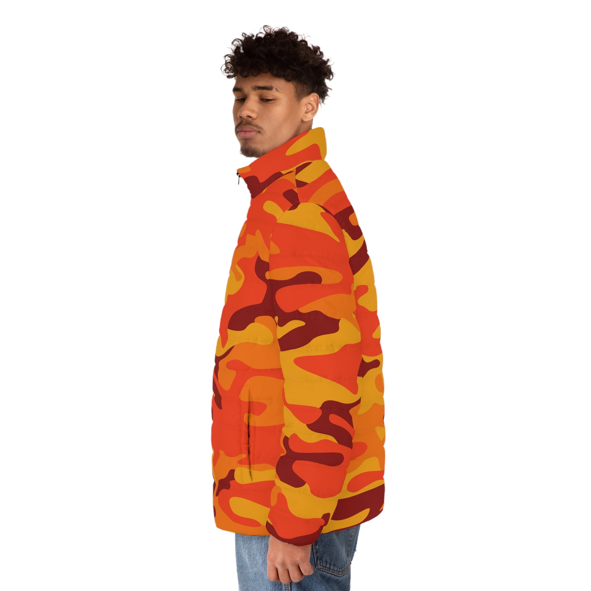 Men's Camo Puffer Jacket | Orange & Red