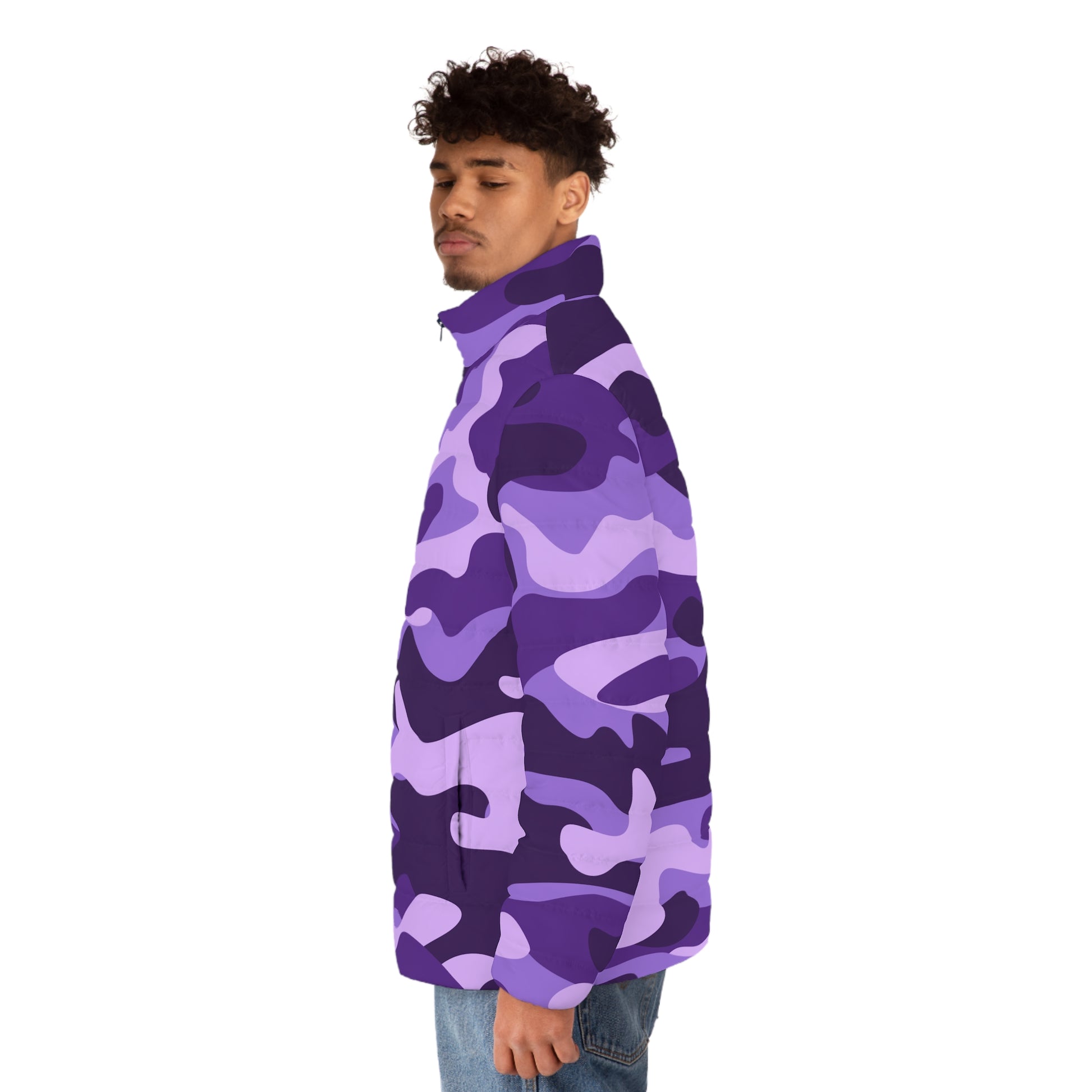 Men's Camo Puffer Jacket | Purple, Blue & Mauve Camouflage