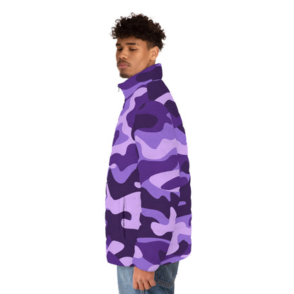 Men's Camo Puffer Jacket | Purple, Blue & Mauve Camouflage