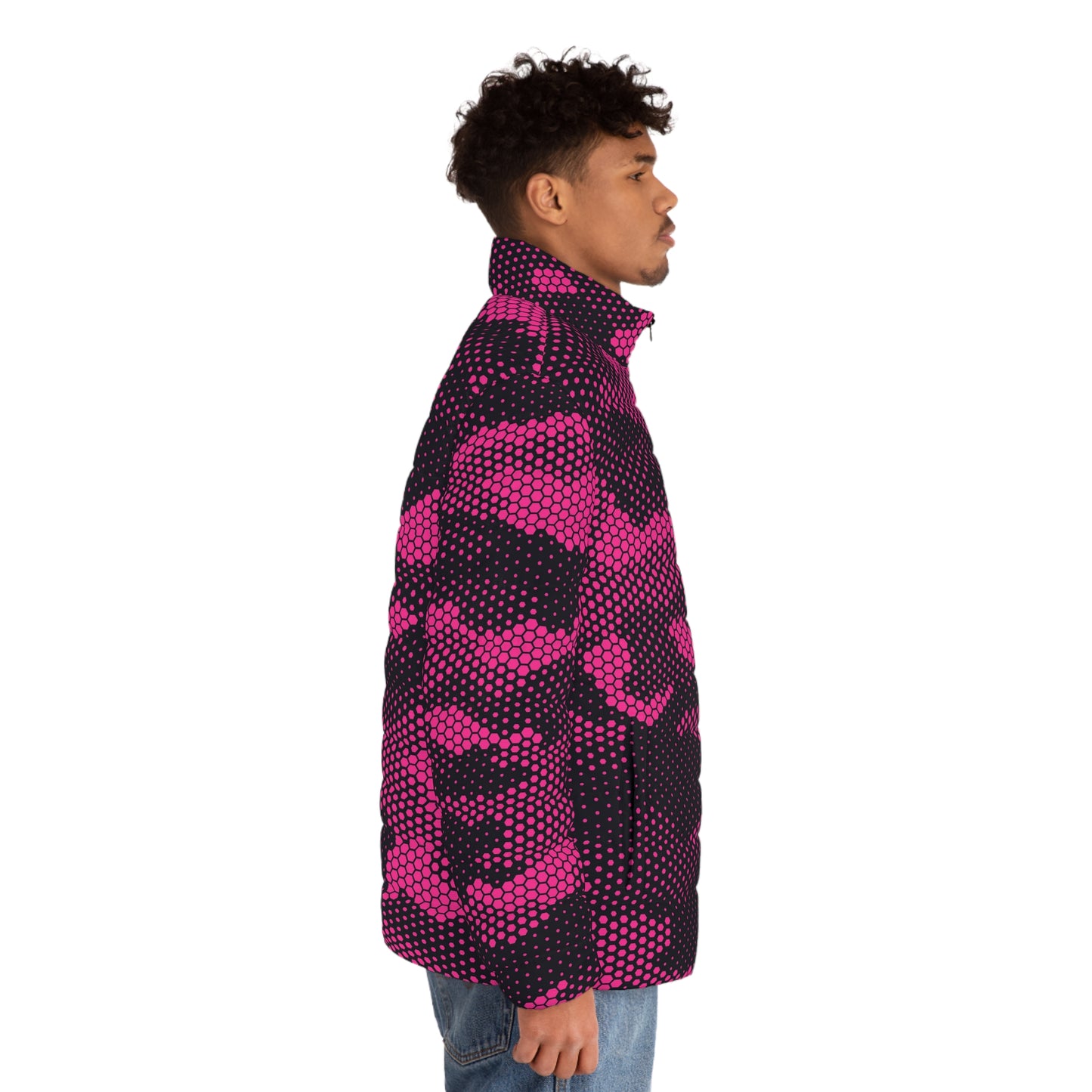 Camo Puffer Jacket | Pink Digital Dotted Hexagonal