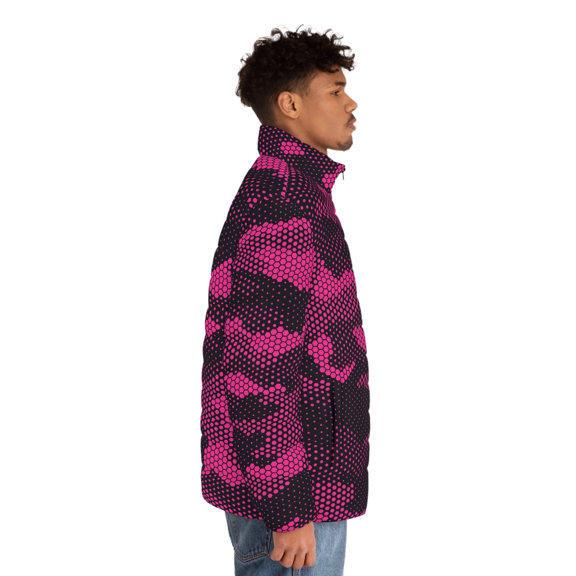 Camo Puffer Jacket | Pink Digital Dotted Hexagonal