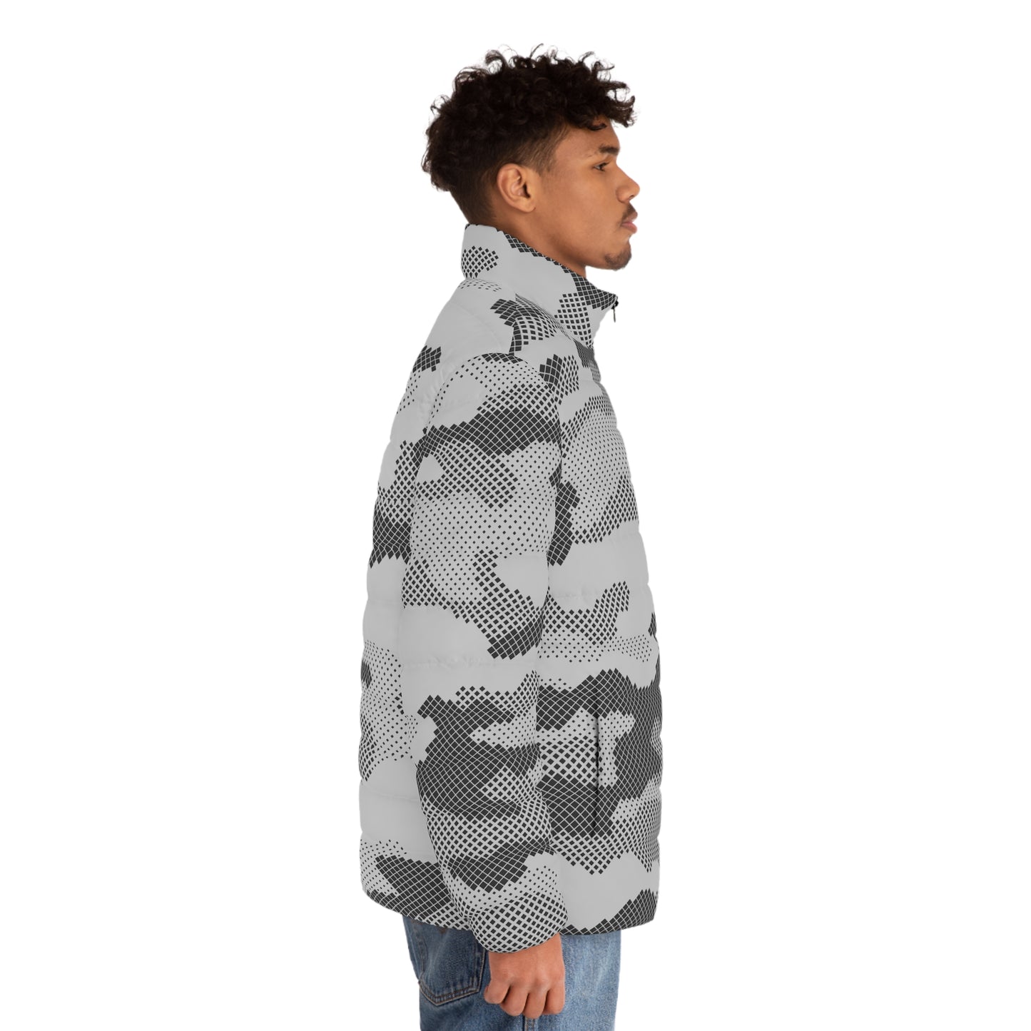 Camo Puffer Jacket | Black & White Digital Dotted