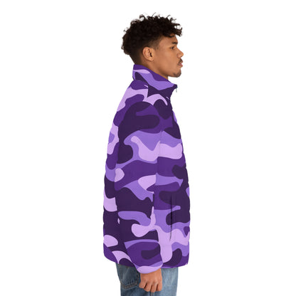 Men's Camo Puffer Jacket | Purple, Blue & Mauve Camouflage