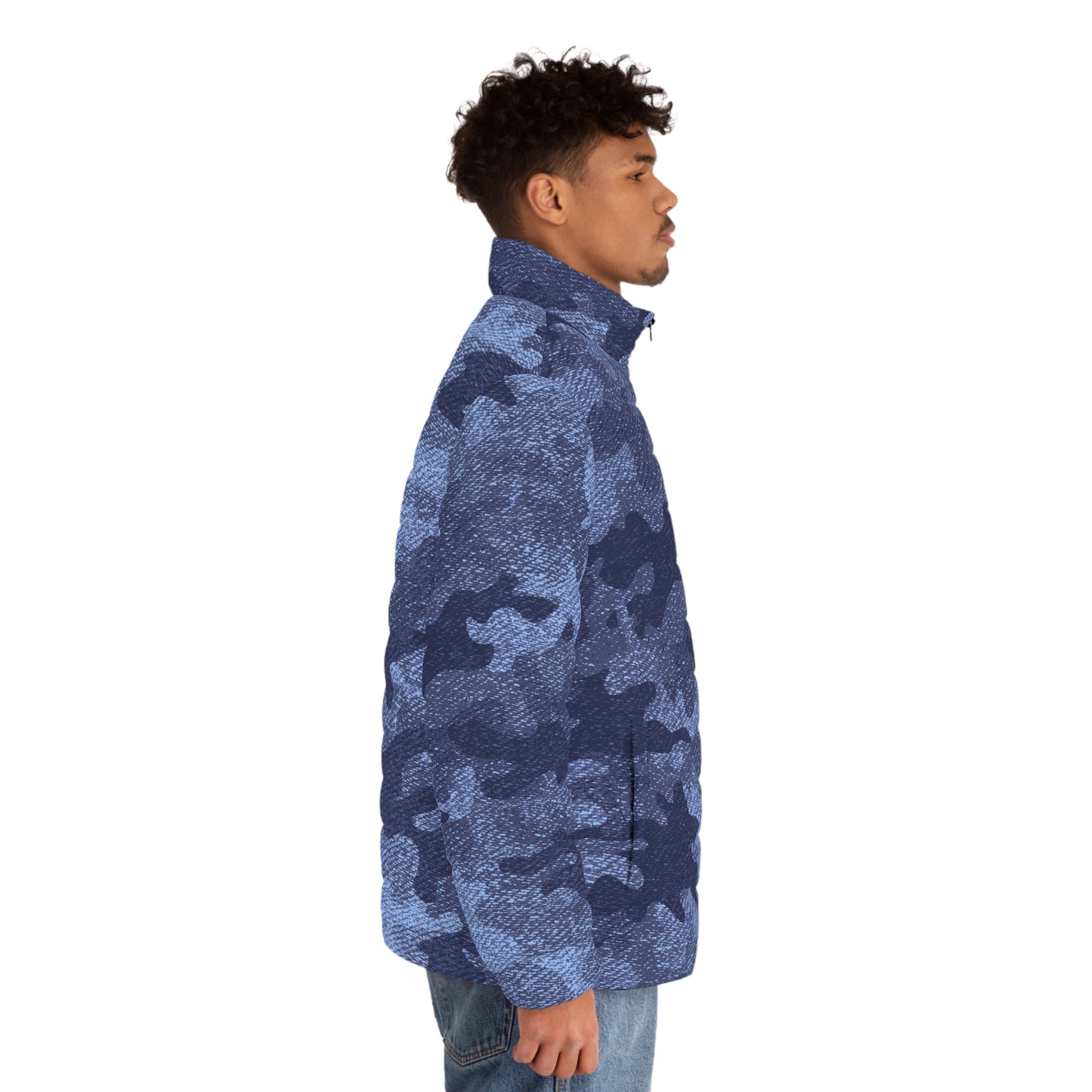 Camo Puffer Jacket | Denim Blue Camouflage