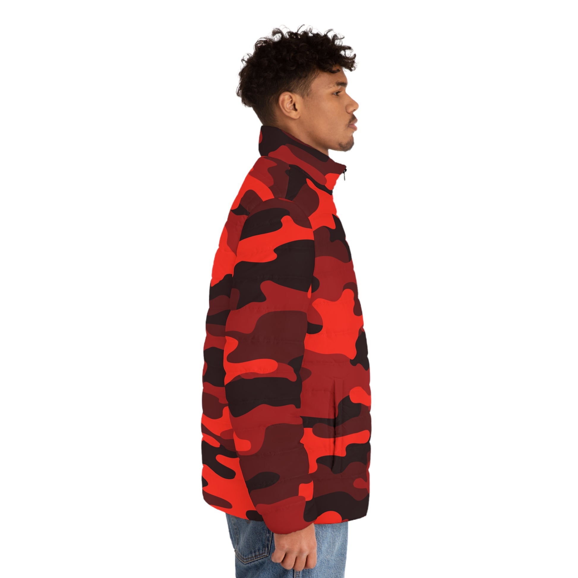 Men's Camo Puffer Jacket | Scarlet Red & Black Camouflage