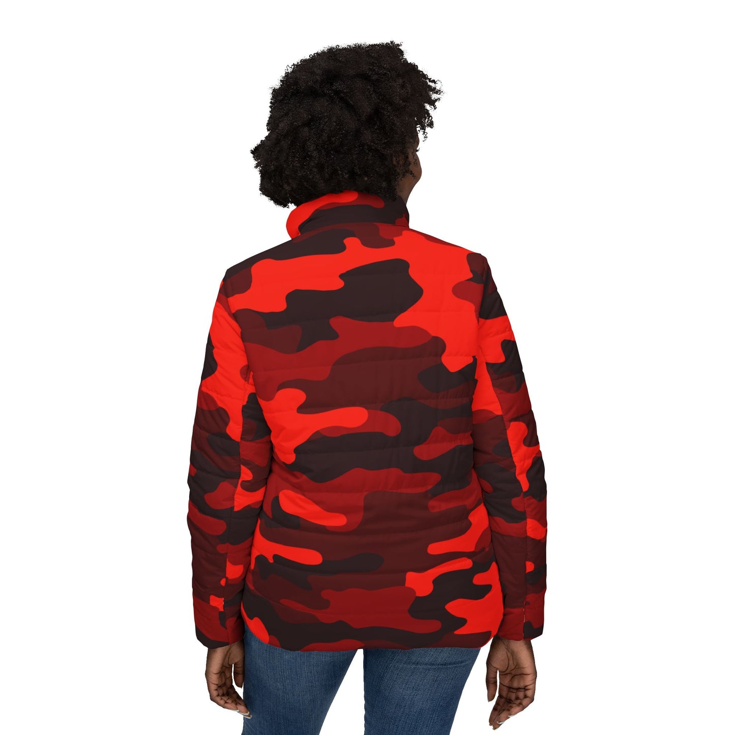 Women’s Camo Puffer Jacket | Scarlet Red & Black Camouflage