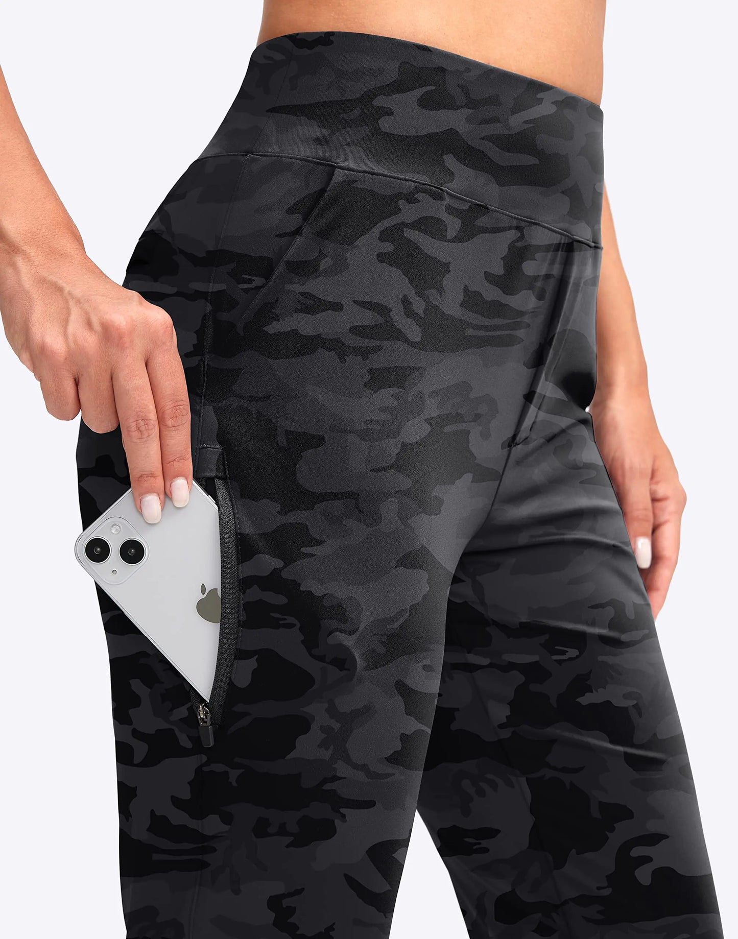 Grey Camo Women's Golf Pants Stretch Work Ankle Pants High Waist