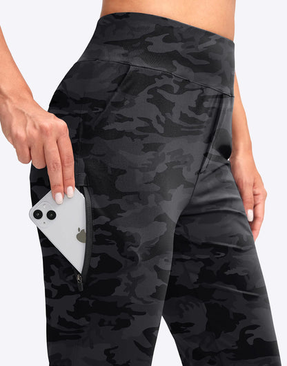 Grey Camo Women's Golf Pants Stretch Work Ankle Pants High Waist