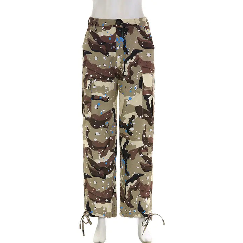 My Way Splatter Camouflage Wide Leg Cargo Pants