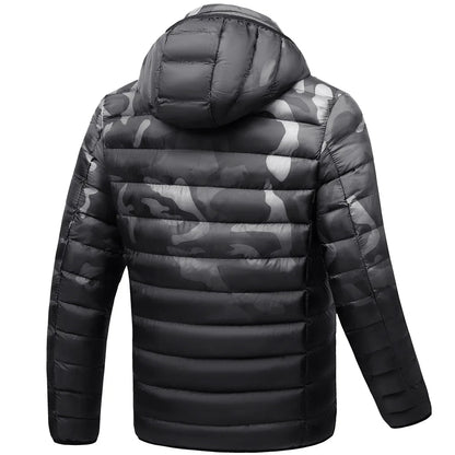 Men's Camo Heated Puffer Jacket | Outdoor Hooded Plus Size Coat