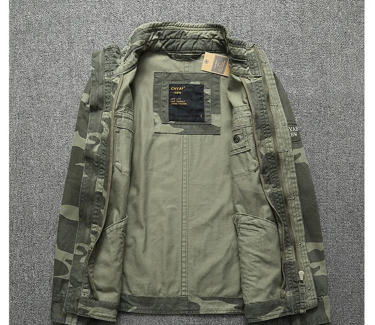 Men's Oversized Camo Denim Jacket: Thick, Green Military Coat