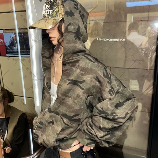 Harajuku Y2K Camo Hoodie Hip-Hop Punk Casual Loose Jacket