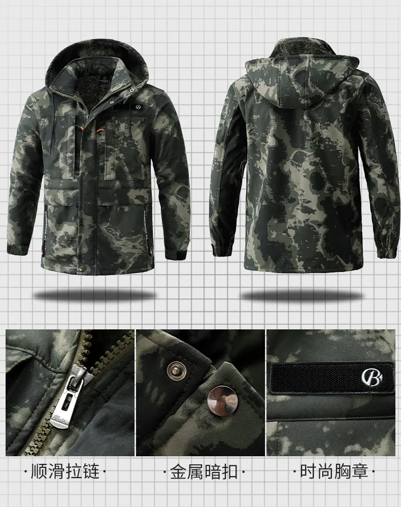 Men's Winter Camo Jacket: Velvet, Waterproof, Outdoor Sports Coat