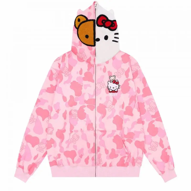 Hello Kitty Zip Hoodie Loose Cardigan for Women | Oversized