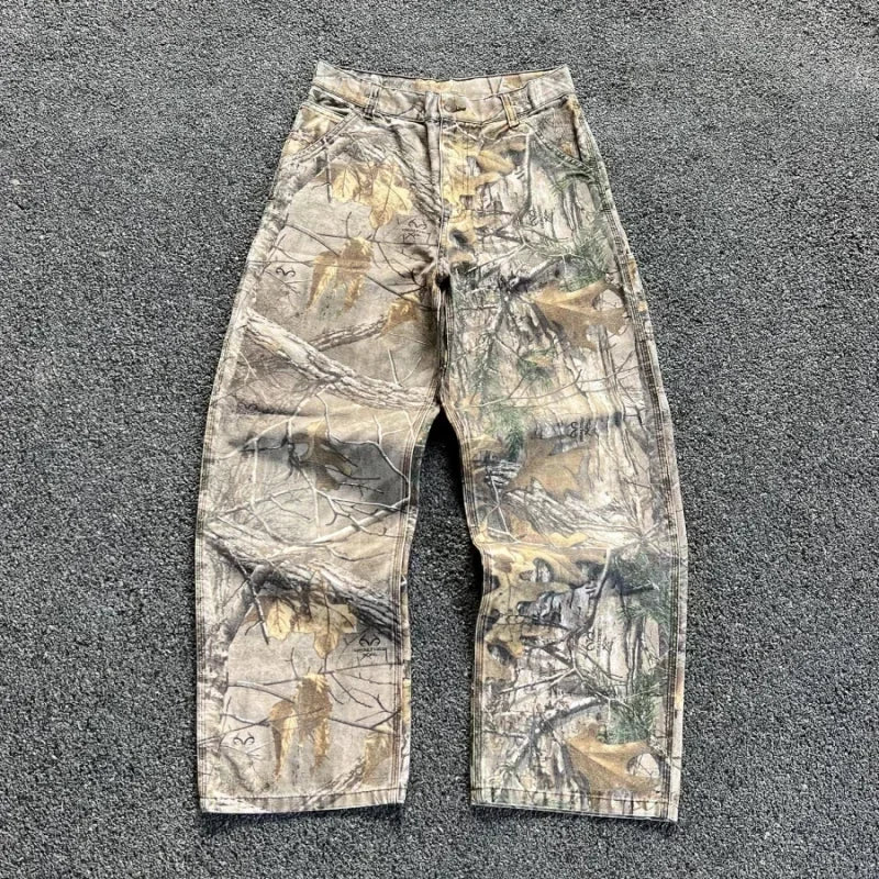 Washed Camo Wide-Leg Street Jeans for Men Autumn 2025