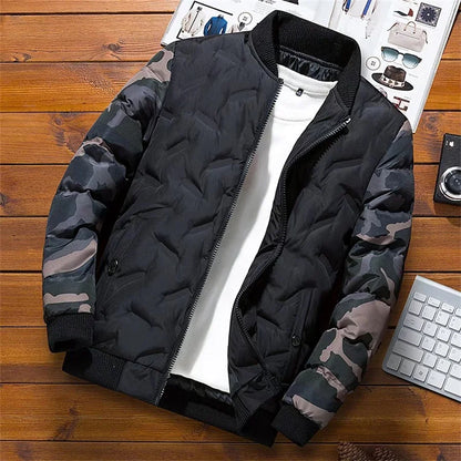 Veste de bombardier camouflage pour homme | Manteau de baseball rembourré coupe slim