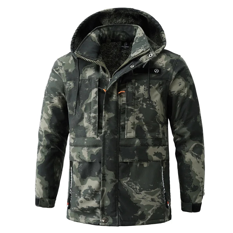 Men's Winter Camo Jacket: Velvet, Waterproof, Outdoor Sports Coat