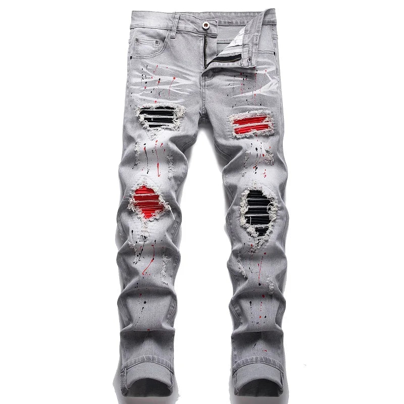 Biker Jeans For Men | Distressed Stretch Ripped Hip Hop Slim Fit