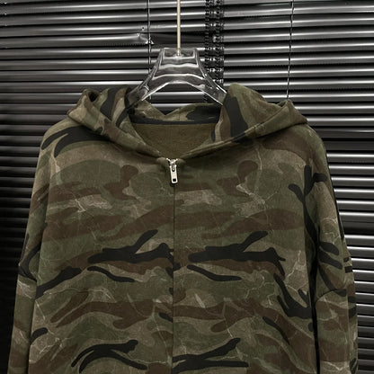 Women's Fall Camo Hoodie: Retro Zipper Top Coat Jacket