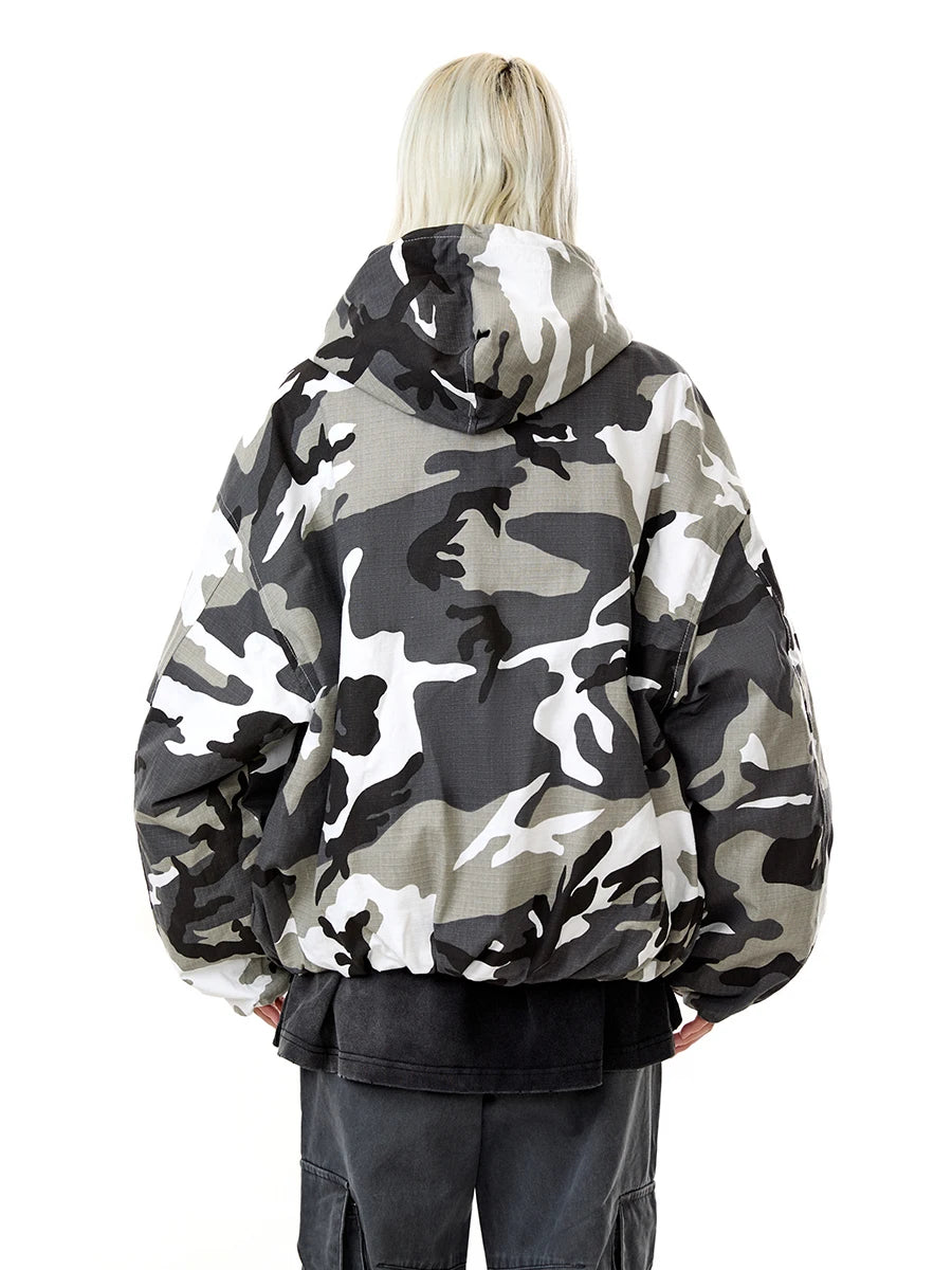 Winter American Camo Hooded Bomber Jacket: Unisex, Loose Fit