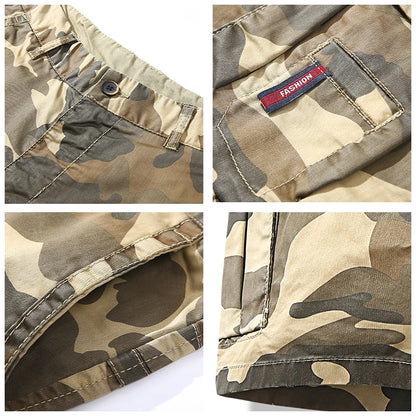 Loose Fitting Camouflage Elastic Cargo Shorts For Men