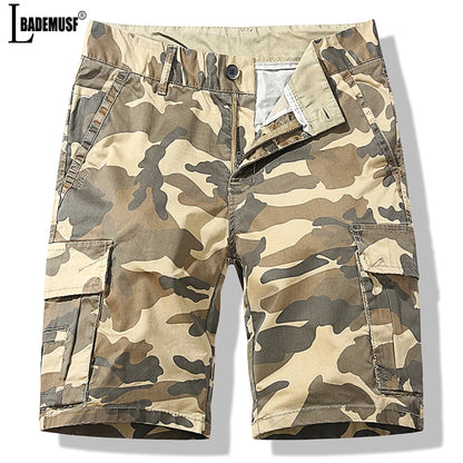 Loose Fitting Camouflage Elastic Cargo Shorts For Men