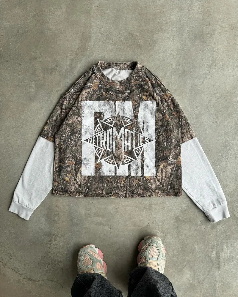 Leaf Camo Long Sleeve Top | Men's Y2K Gothic Streetwear