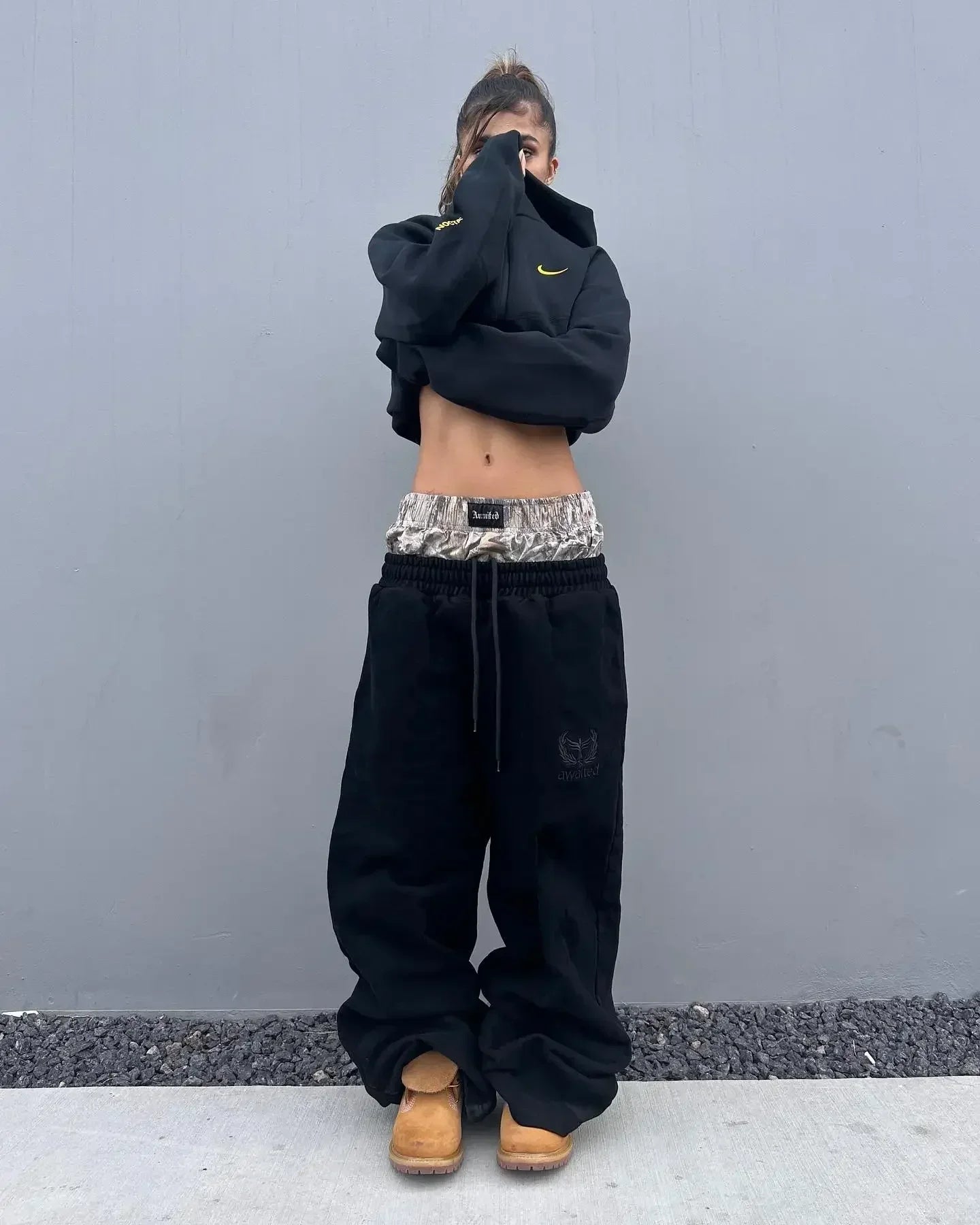 Y2K Vintage Camo Embroidered Waist Sweatpants High-Waisted